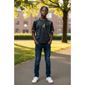 Mexico Soccer Jersey Kids Black Yellow Geometric Eagle Crest Football Shirt